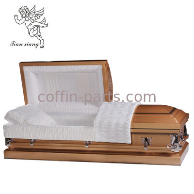 Adult Burial Metal Casket, Bronze Tone Surface，Tailored White Fabric Line