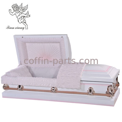 Half Couch Metal Coffin, White Pink Two-tone Shell,  Adult Funeral Coffin