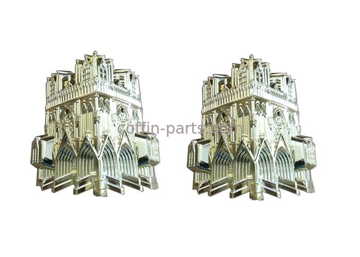 Gold Facing Plastic Coffin Parts Customized 84cm X 56cm X 35cm With Cathedral Model