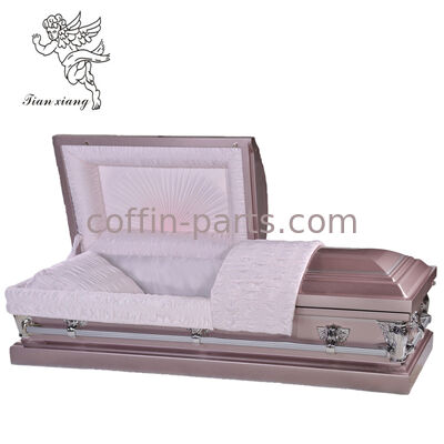 Custom Finish Blush Metal Casket, Half Couch Adult Burial Coffin