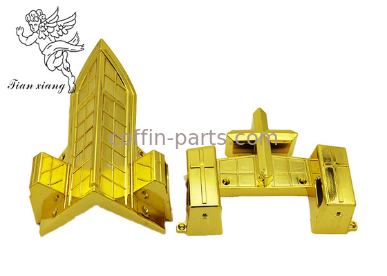 Gold ABS Plastic Coffin Furniture Casket Corner With Cross Decoration